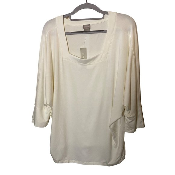 New Chico's Alabaster Square neck knit top 3/4th sleeve‎ Sz 2 - Picture 1 of 9